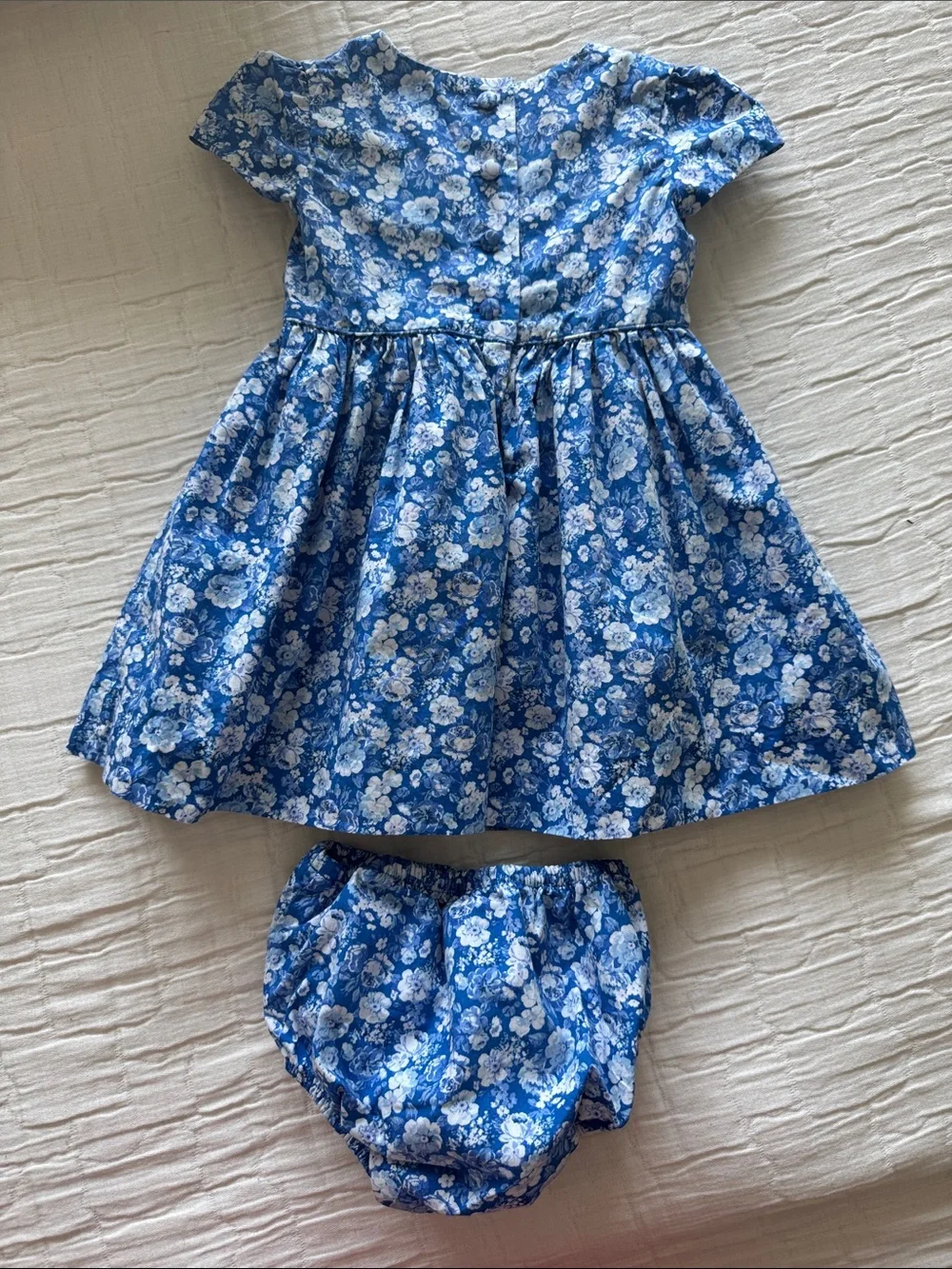 Ralph Lauren Floral Girls 2 Pc Dress, Bloomer Set - RoyalWhite, Size 9 months